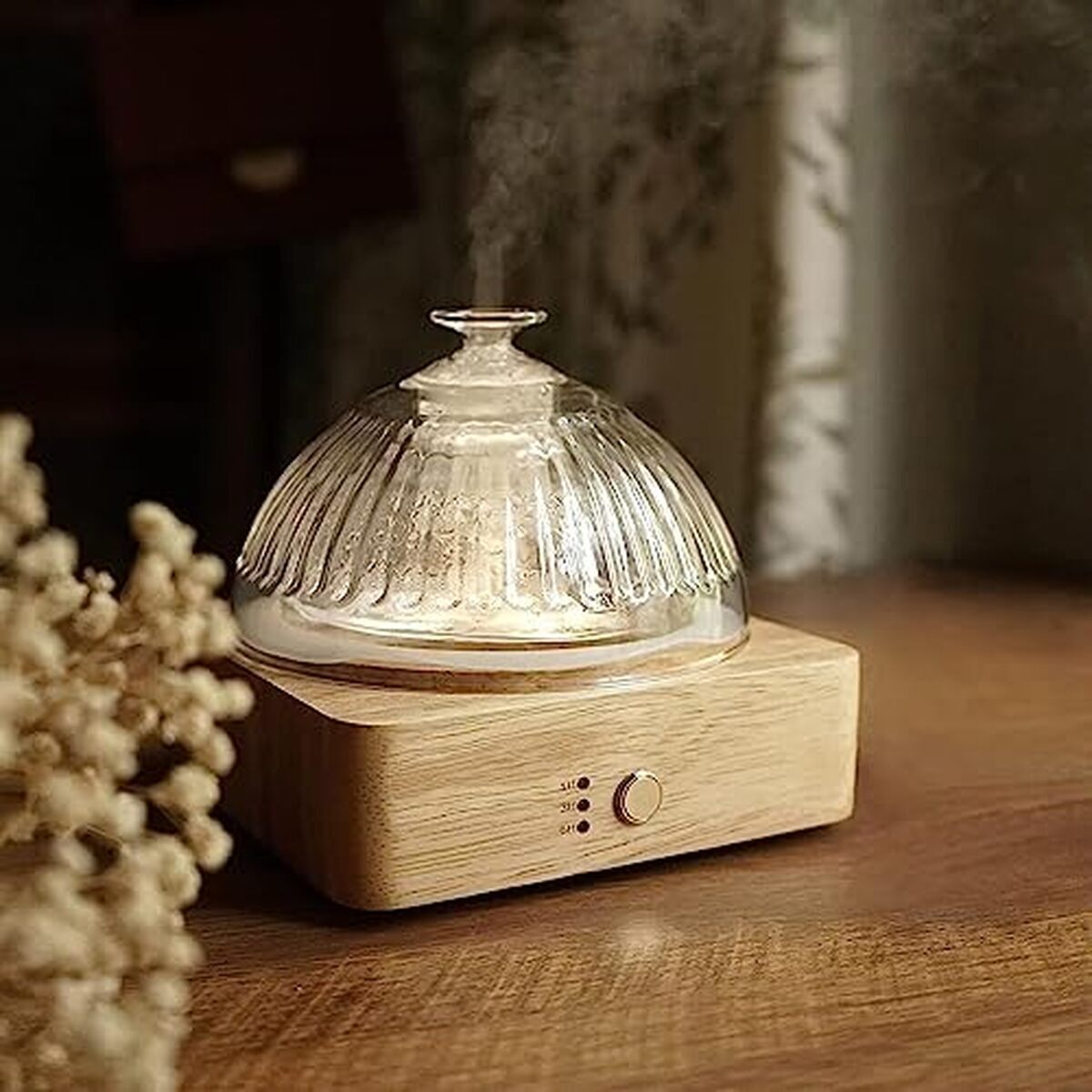Test du diffuseur d'huiles essentielles dôme en verre et bois