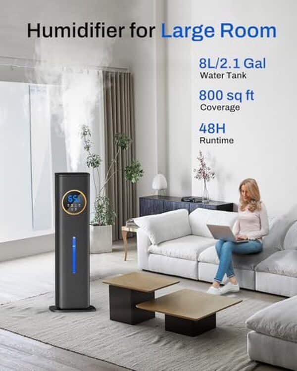 Découvrez notre test détaillé de l'humidificateur 8 L, intégrant une veilleuse apaisante et un diffuseur d'huiles essentielles pour un air purifié et une ambiance relaxante chez vous.